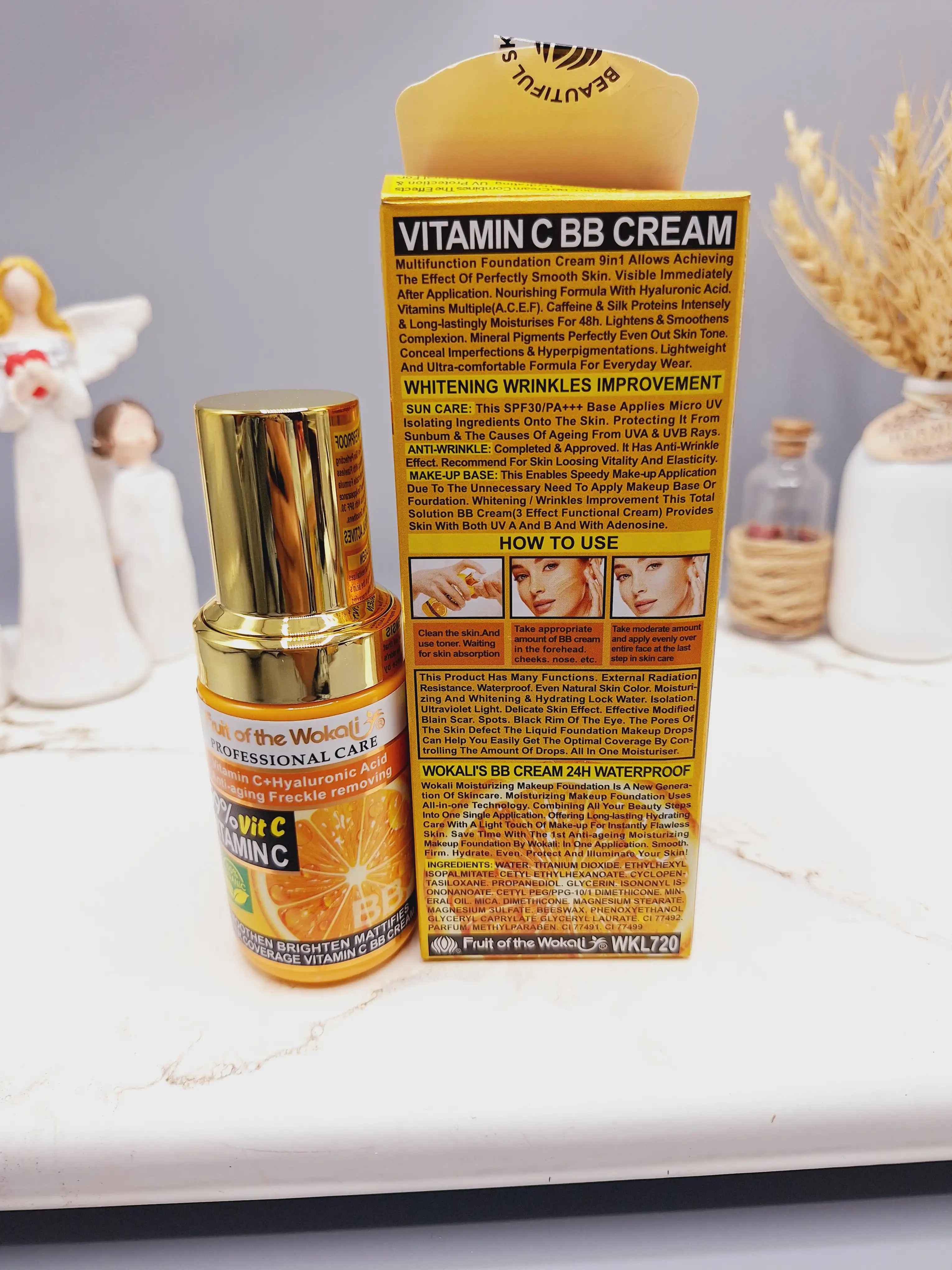 بی بی کرم ویتامین C + اسید هیالورونیک ضد پیری رفع کک و مک برند وکالی اصلی کد 720