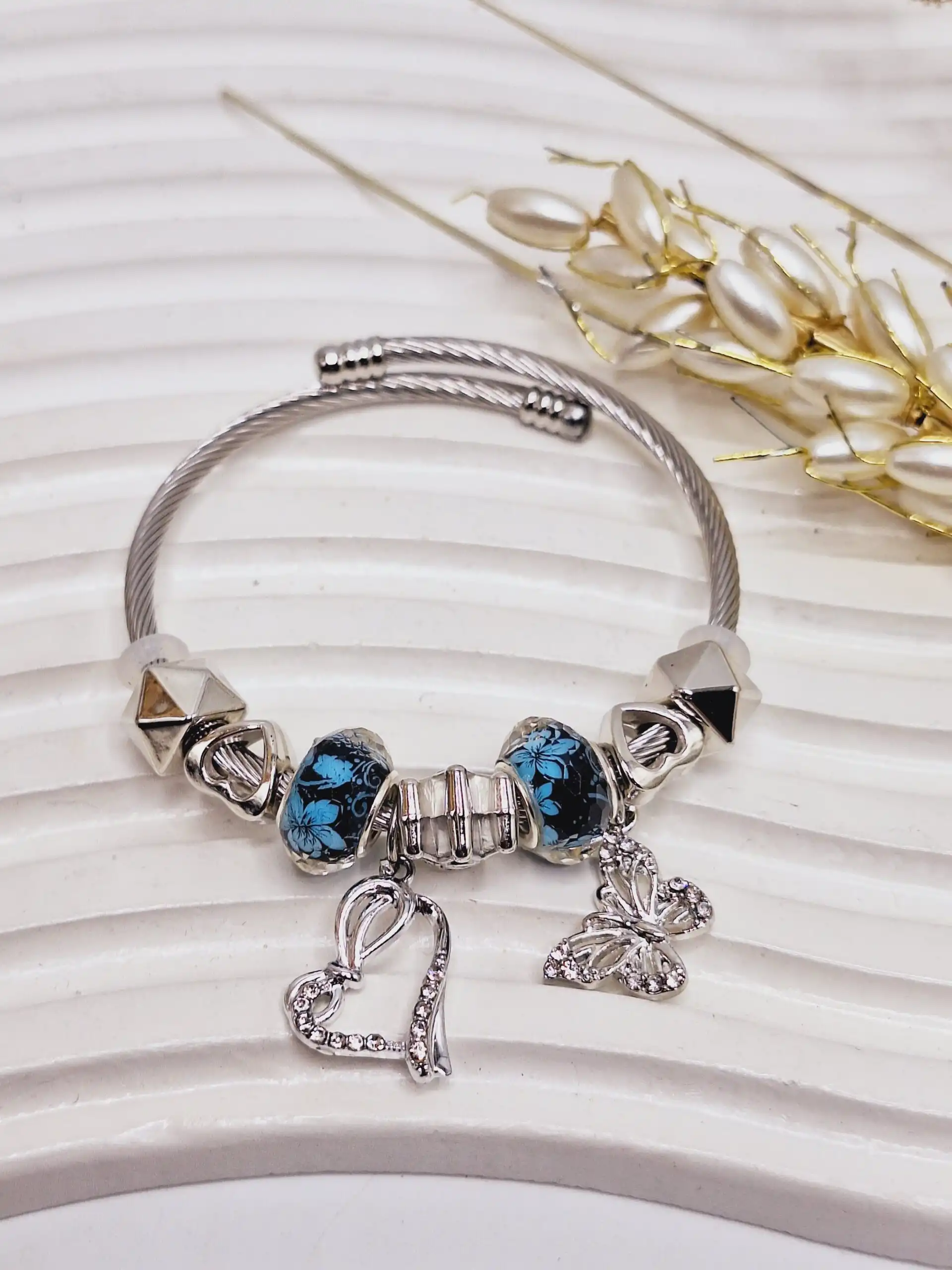 دستبند پاندورا یا آرزوها طرح قلب و پروانه